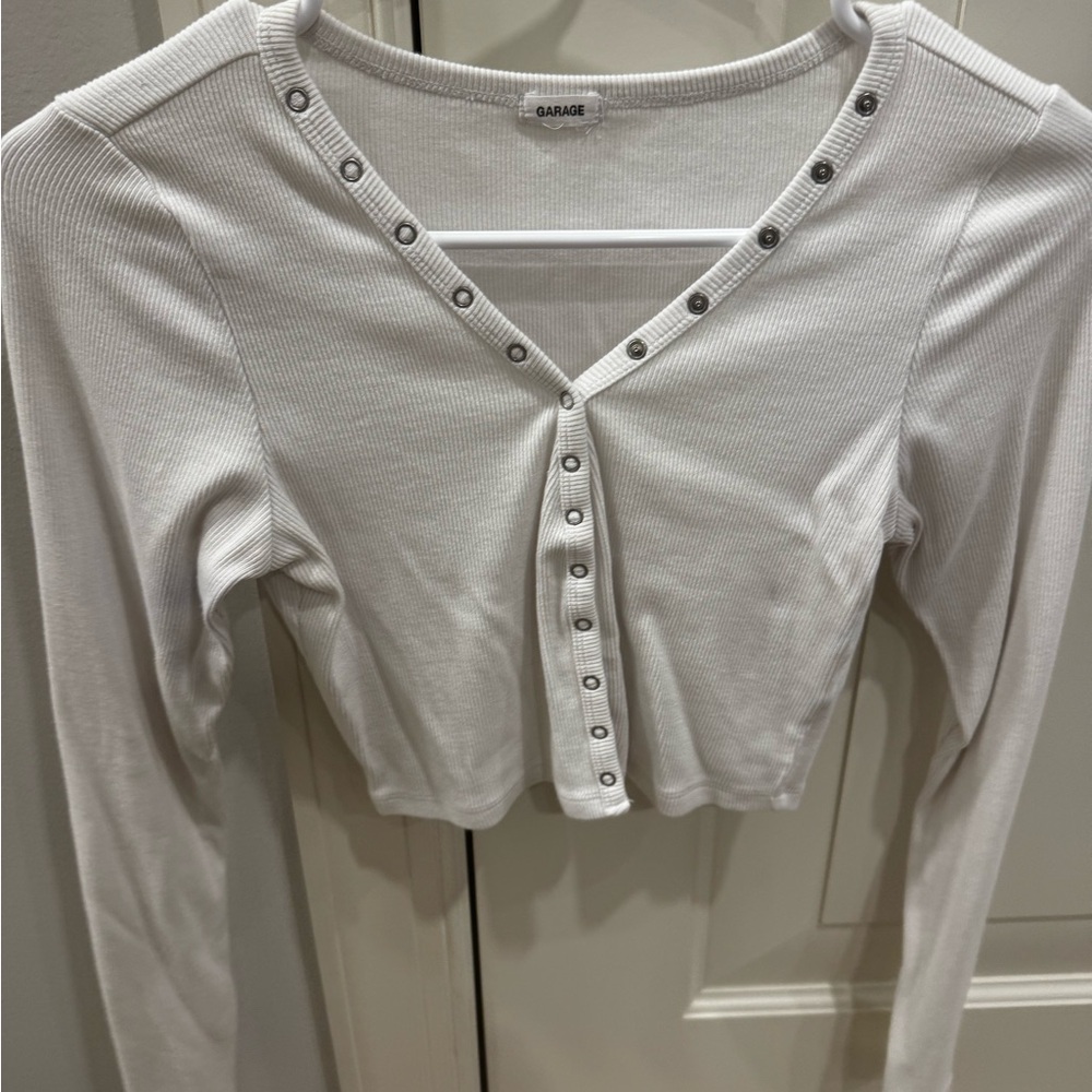 Garage White Ribbed Button-Down Shirt